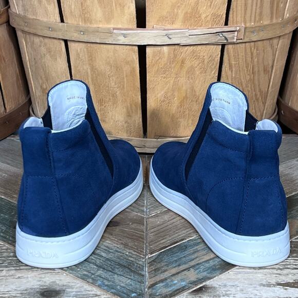 Prada High Top Blue Suede Pull On Chelsea Skate Sneakers Shoes Womens Size 6.5 - Picture 8 of 12